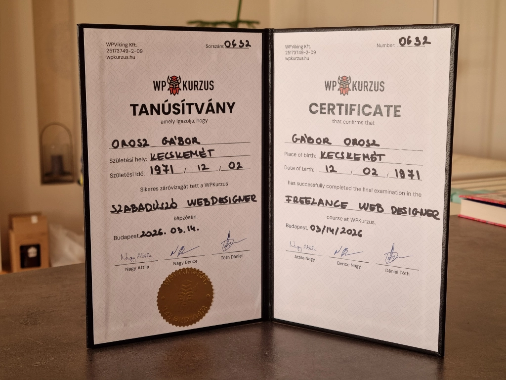 Webdesigner oklevél